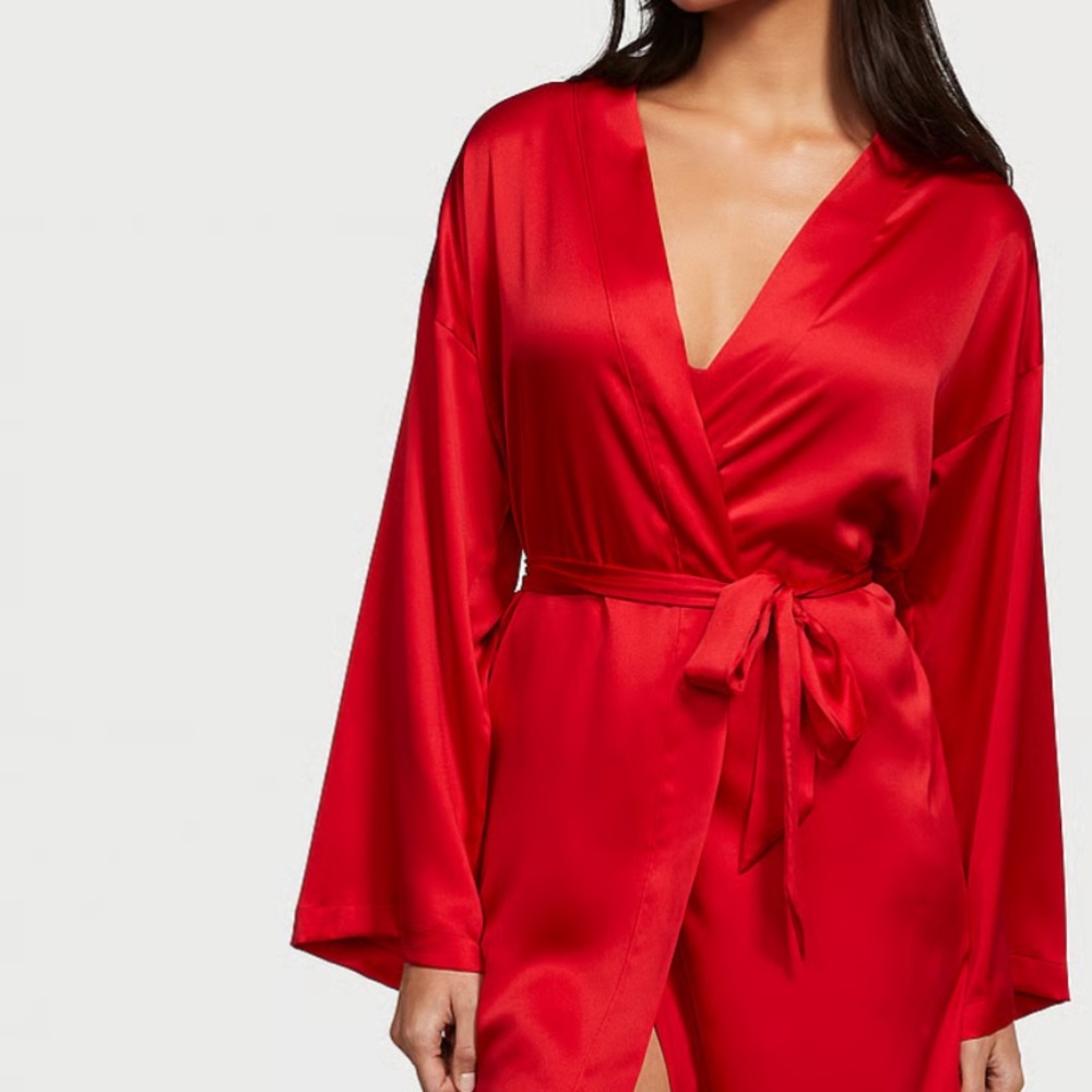 Victorias Secret Satin Robe Red - Picture 4 of 6
